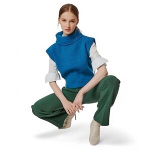 DeLUC Cropped Knit Turtleneck Vest Petrol Blue Sz S | Fall Layering Piece‎ NWT